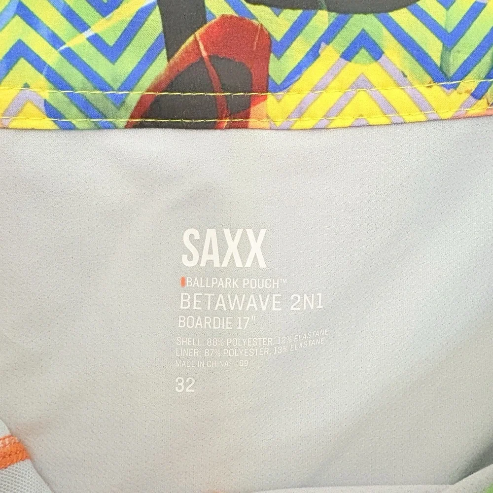 Saxx Ballpark Pouch Betawave 2N1‎ Boardie Men's Size 32 Swim Board Shorts Floral - Picture 7 of 7